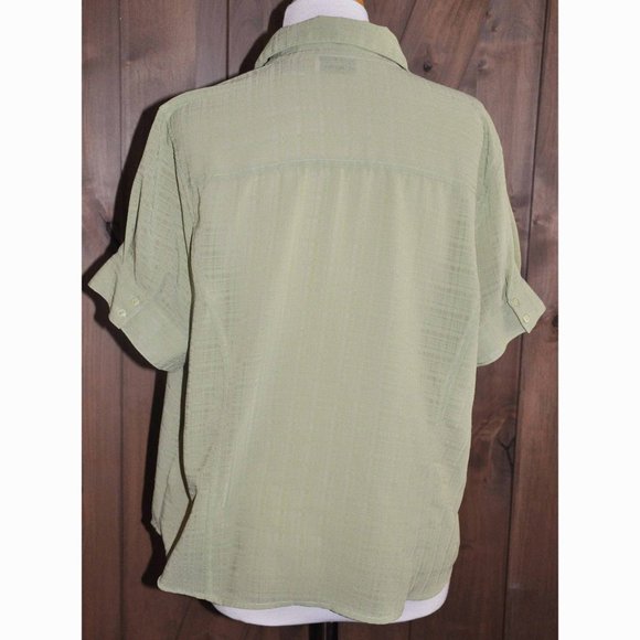 Apparenza Lime Green Silky Short Sleeve Blouse With 2 Small Front Pockets - Picture 4 of 6